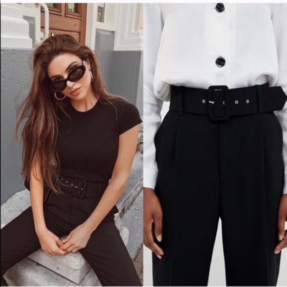 zara black belted trousers